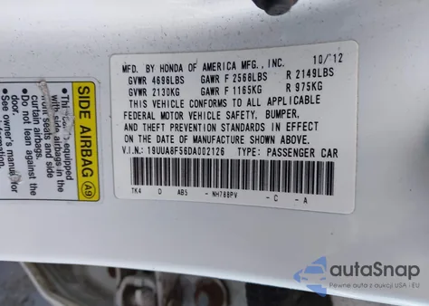 2013 Acura Tl 3.5 from USA, damaged, VIN 19UUA8F56DA002126